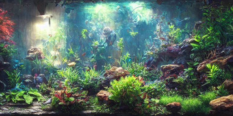fish tank with filter set up
